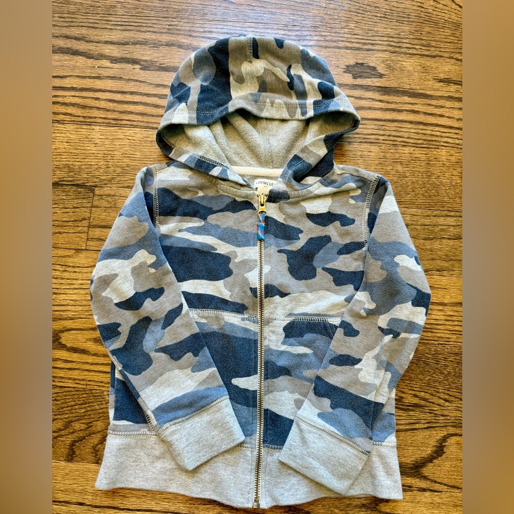 Crewcuts blue camo zip-up hoodie, size 4-5